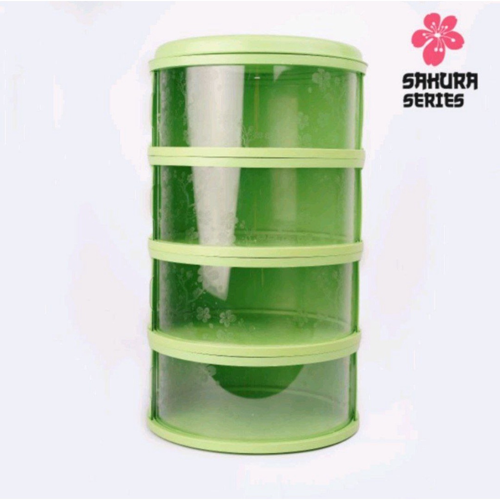 Food Storage 4 Susun Food Cover Layer Penutup Makanan Tudung Saji Susun 4 Tingkat Tri J-Hijau Sakura