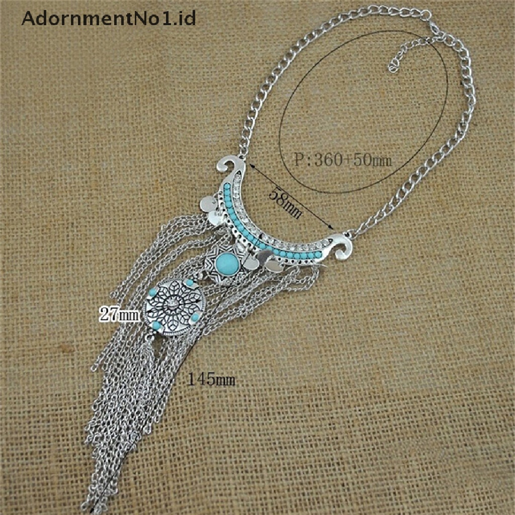 [AdornmentNo1] Retro Bohemian Gypsy Style Turquoise Tassel Rantai Panjang Choker Liontin Kalung [ID]