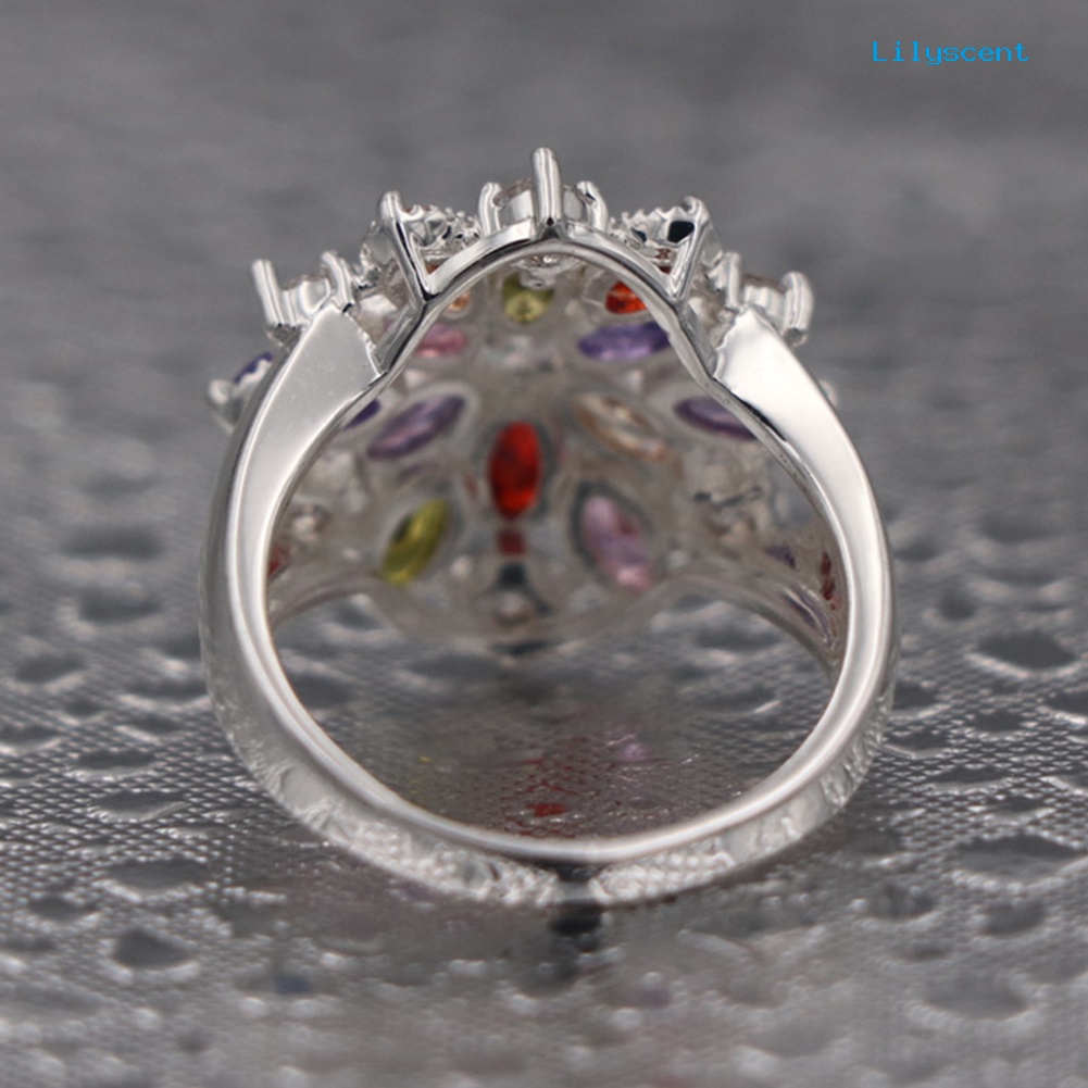 [LS] Wanita Multicolor Cubic Zirconia Hias Cincin Pernikahan Pertunangan Perhiasan Hadiah