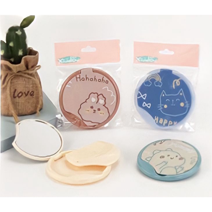 Yamata Sisir Cermin Mini / Cermin Lipat Sisir Plastik Motif Lucu Mudah Bawa / Cermin Bulat Mini