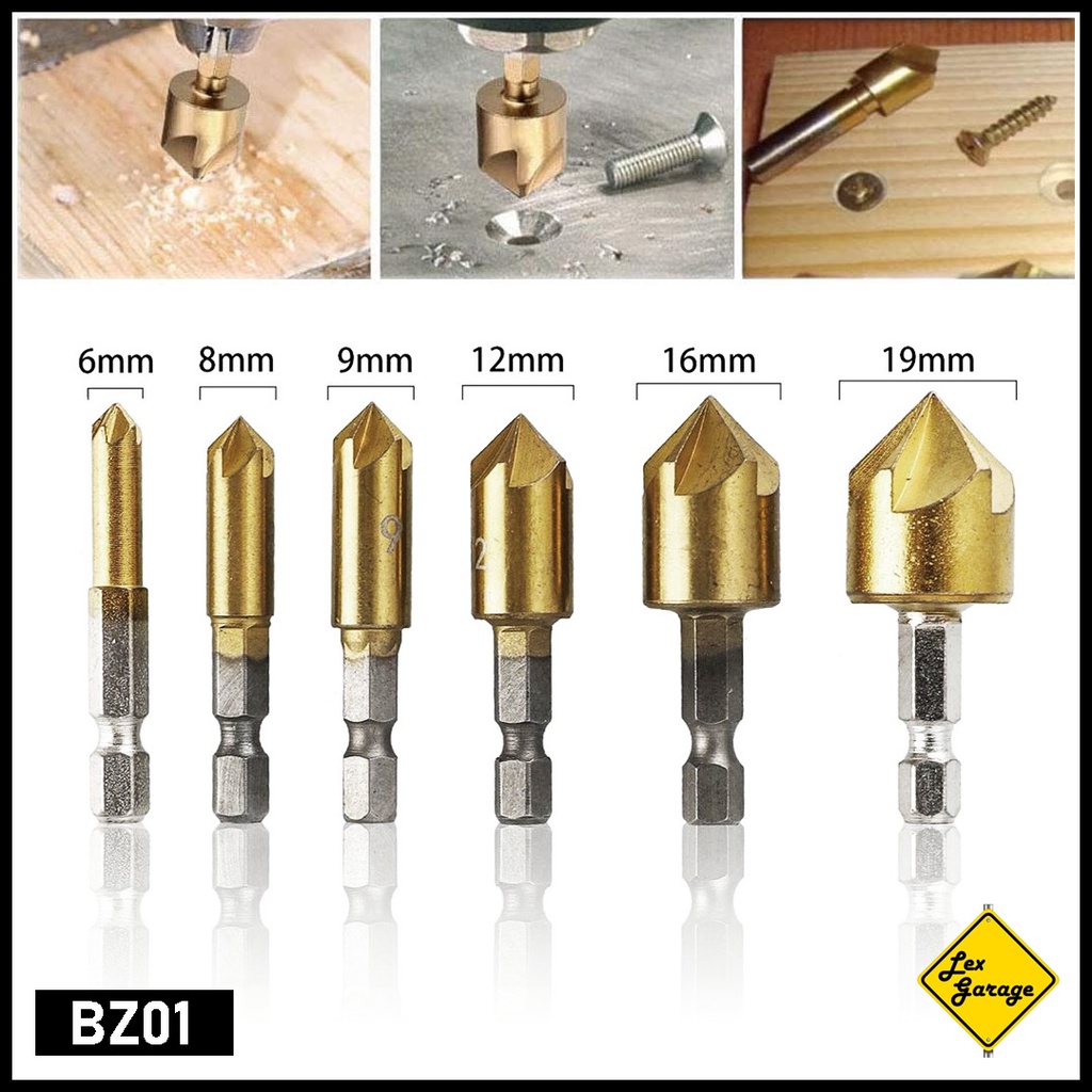 Mata Bor Countersink Kayu Besi Set HSS Titanium Coated