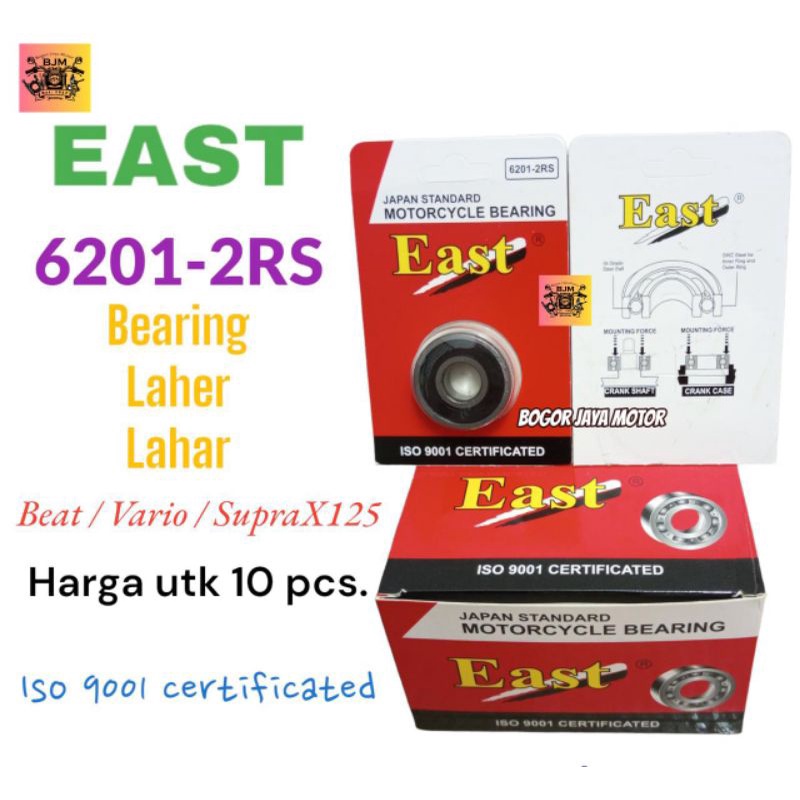 10 PCS LAHER LAHAR BEARING 6201 2RS MERK EAST kemasan press LAHER 6201 PRESS LAHER MOTOR BEAT LAHER 