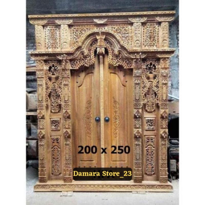 READY - PINTU RUMAH GAPURA GEBYOK FULL KAYU JATI KERING TUA UKIRAN JEPARA UKURAN 200cm x 250cm