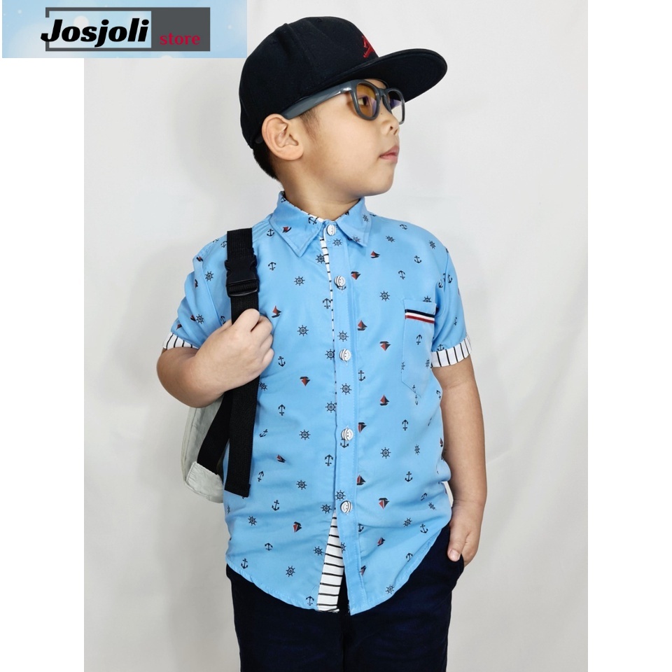 JOSJOLI_STORE/Kemeja Kids Elvano/Atasan Anak Laki-Laki Lengan Pendek/M L XL