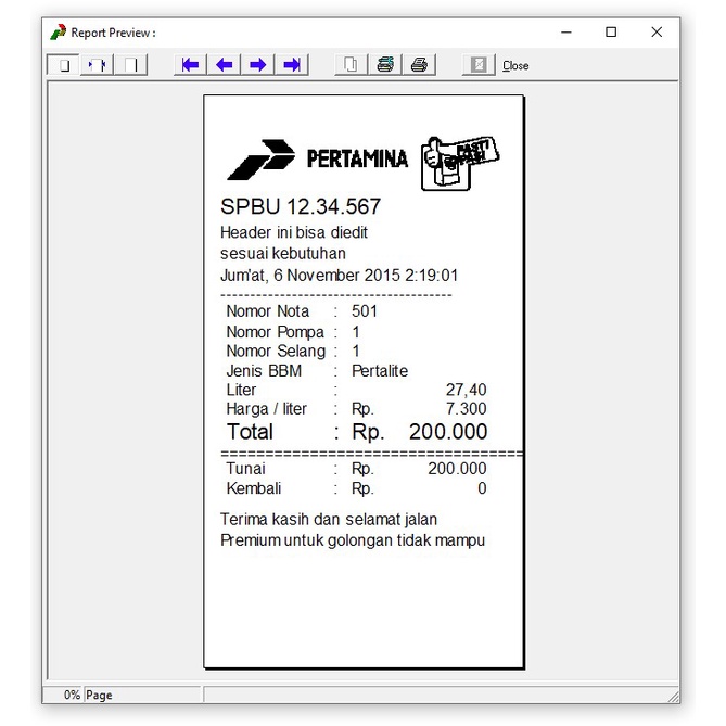 Software Cetak Struk BBM SPBU Support Printer 58 MM Full Version