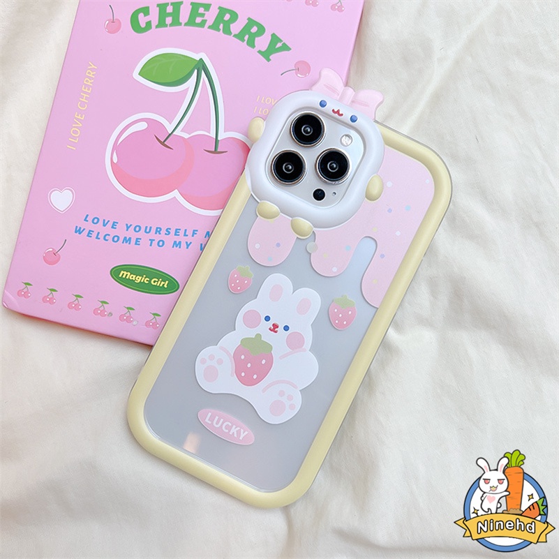 IPHONE Casing Kompatibel Untuk Iphone14 13 12 11 Pro Max X Xr Xs Max SE 7 8 6 6s Plus Desain Lensa Strawberry Rabbit Little Monster Phone Case Shockproof Silicone Soft Case Cover Pelindung