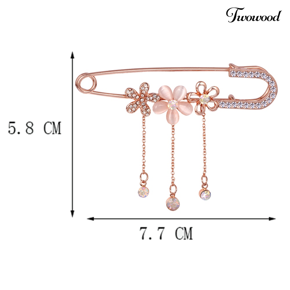 Twowood Mewah Wanita Bunga Berlian Imitasi Rumbai Rantai Bros Pin Kerah Jas Kerah Perhiasan