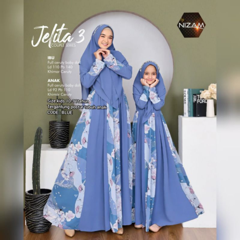 RESTOK SETELAN GAMIS SYAR'I IBU ANAK JUMBO BABYDOLL LD 110/8 9 10 11 12 TAHUN/GAMIS SYARI MOTIF/BAJU