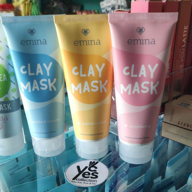 Emina Clay Mask 60ml Masker Wajah Scrub non skrab Pink Brightening Kuning Sebum Oil Control Biru Soothe &amp; smooth remaja
