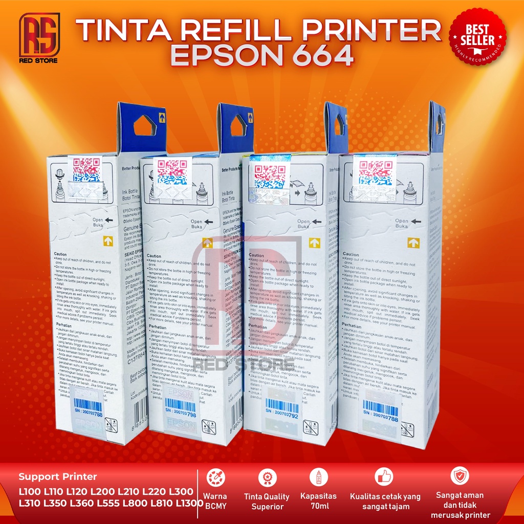 1 SET 4 PCS Tinta Epson 664 Premium For Printer L100 L110 L111 L120 L130 L132 L200 L210 L211 L220 L222 L300 L301 L310 L350 L351 L353 L355 L356 L358 L360 L362 L365 L366 L375 L455 L456 L475 L550 L551 L555 L556 L558 L565 L575 L566 L800 L805 L810 L850 L1300