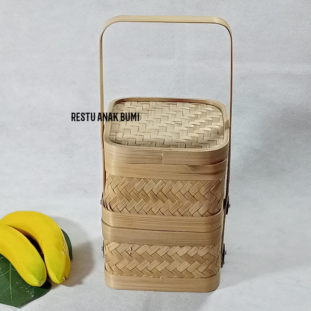(A049) Rantang kotak kecil 2 susun 15cm | hampers makanan | gift box | seserahan unik | wadah kue | 