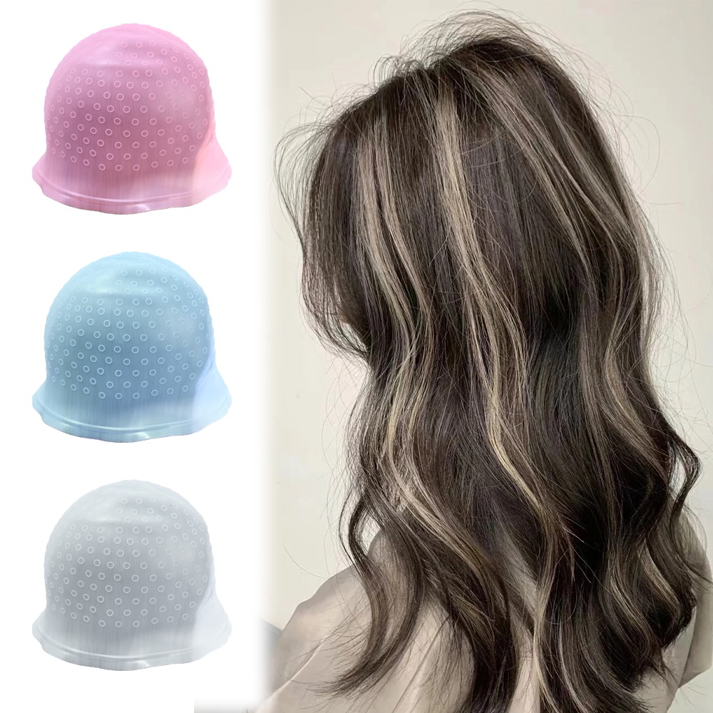 3-warna Topi Pewarna Mata Ikan Silikon Dengan Crochet Profesional Hairdressing Dyeing Anti-Fouling Cap Reusable Hair Dye And Styling Tools