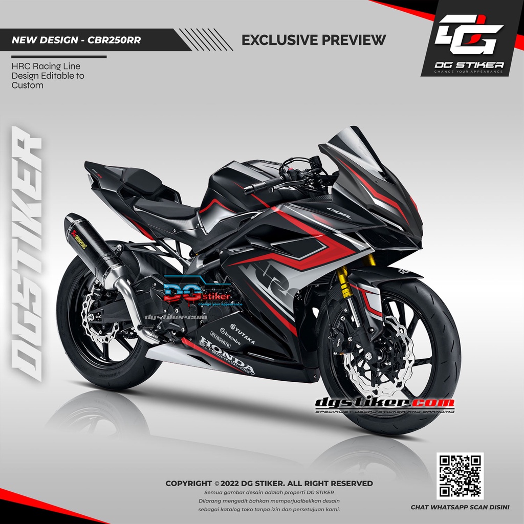 Decal cbr 250 rr Full Body Hitam HRC, Striping cbr250rr terbaru, decal cbr250rr hitam