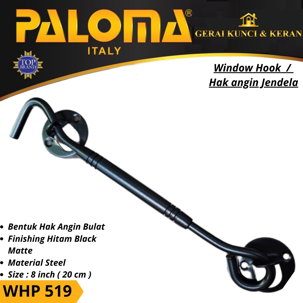 Window Hook PALOMA WHP 519 STEEL 8 INCH Hak Angin PENAHAN Jendela HITAM BLACK