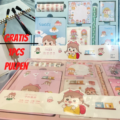 

Paket Alat Tulis Karakter Cewe Lucu Jurnal 7 in 1 Cute Girl Free Gift Pen