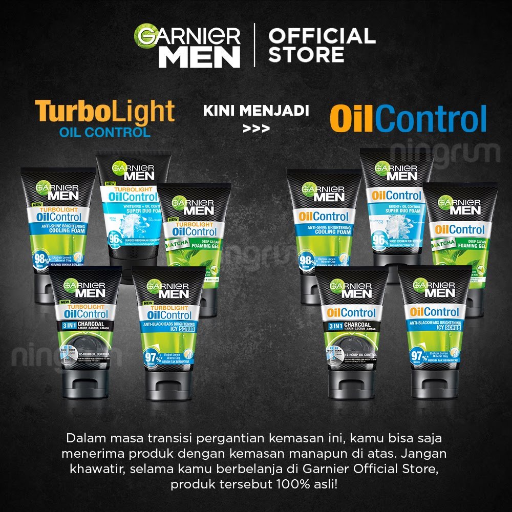 Ningrum - Garnier Men Series 50ml &amp; 100ml - AcnoFight | Turbolight Power White Oil Control Whitening Wasabi Matcha Foam Scrub | Sabun Pembersih Wajah Pria Facial Wash Original BPOM - 8302