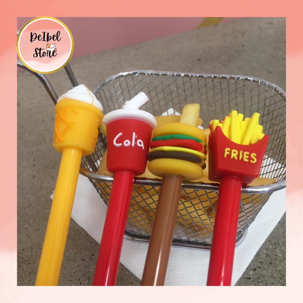 

PULPEN FAST FOOD PEN PENA BURGER COLA KOLA ICE CREAM KENTANG FRENCH FRIES LUCU UNIK SOUVENIR MURAH BOLPEN GEL