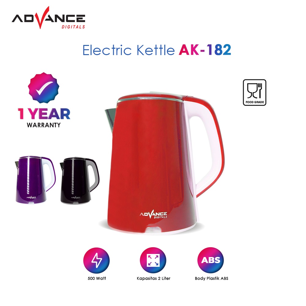 Teko Listrik ADVANCE AK-182 1.8 Liter Ketel Listrik / Electric Kettle 500w Garansi Resmi 1 Tahun