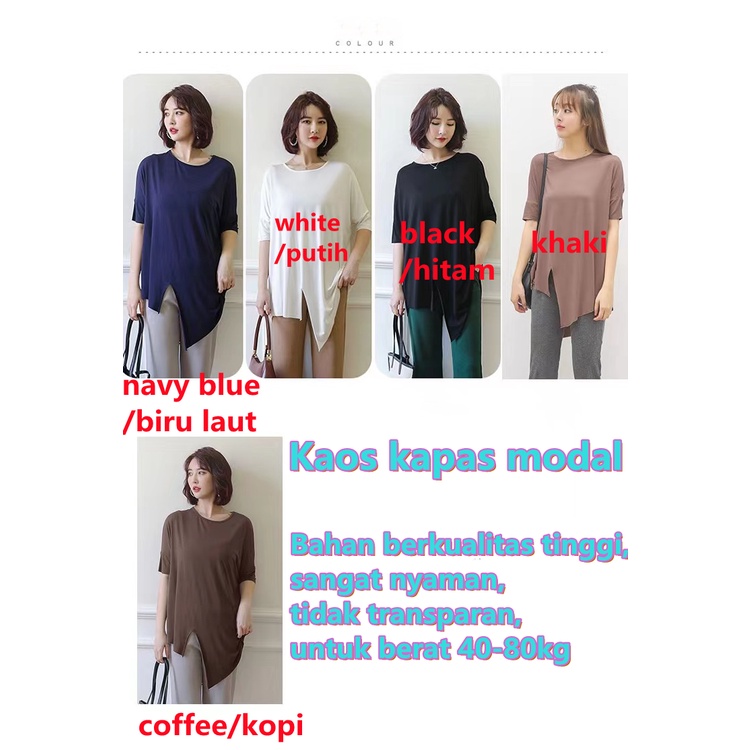 baru! Blus Wanita Katun Modal Katun Longgar Lengan Pendek Irregular Dolman Sleeve T-Shirt Pakaian Kasual