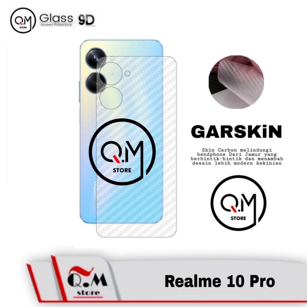 Garskin Carbon Realme 10 Pro Anti Gores Back Cover Bermotif Carbon Transparan Full 9D