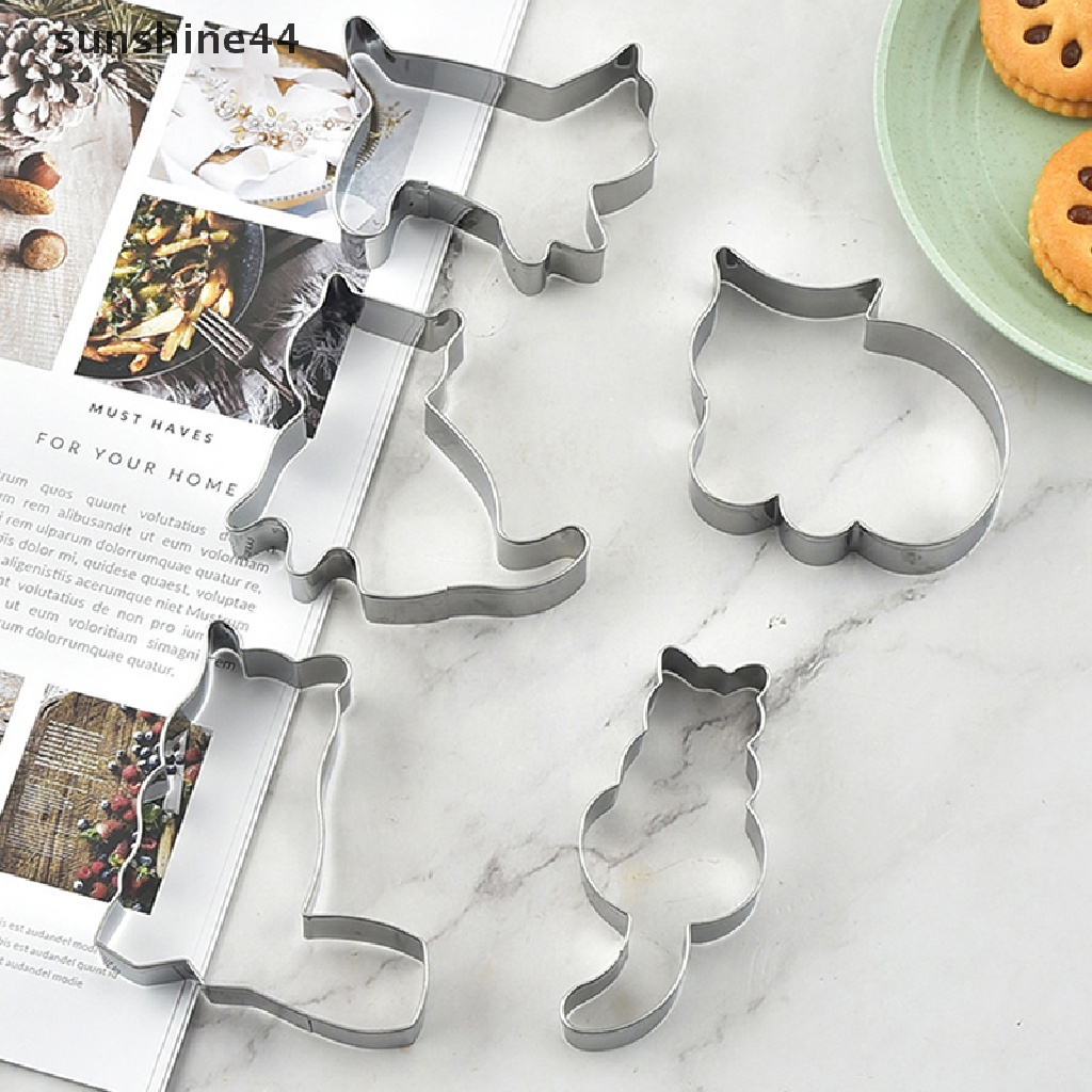 Sunshine 1/5pcs Cetakan Cookie Cutter Hewan Kucing DIY Biskuit Cetakan Cookie Stamp Baking Tools.