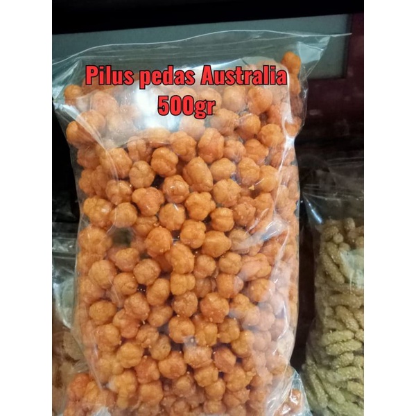 

Aneka Snack Cemilan Kiloan Murah Pilus Australia Pedas Balado Ngebut 500gr