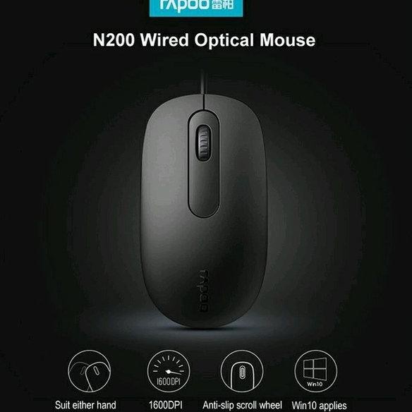 Mouse Wired Rapoo N200 Black Original - Mouse Kabel USB