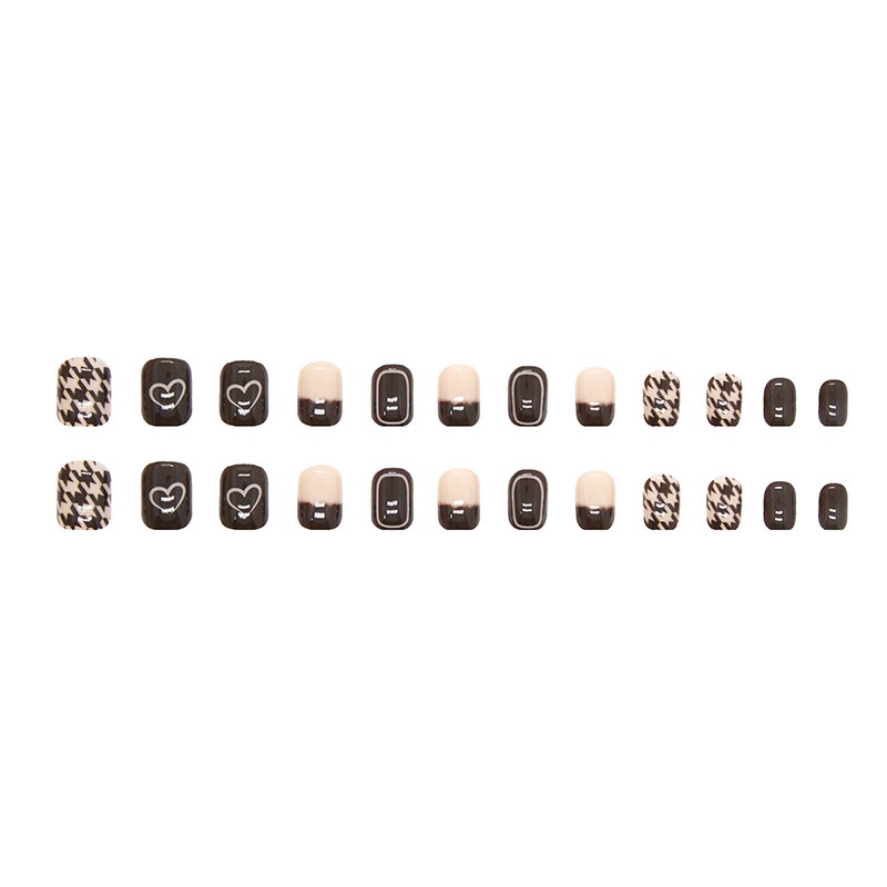 Deep Brown Love Pattern Matching Beige Kuku Palsu Kuku Palsu Persegi Isi 24pcs/box R699