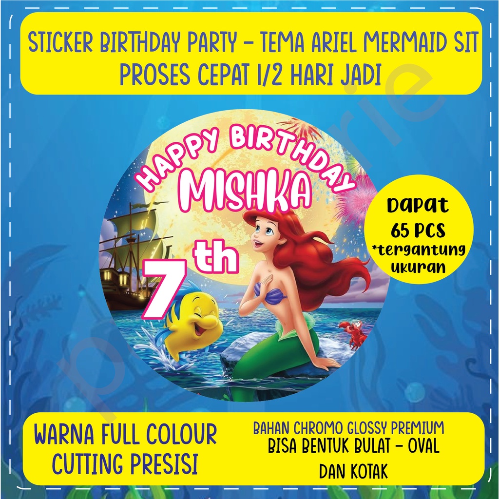 label stiker Ariel Mermaid sit  Ulang Tahun Anak - sticker birthday party stiker hampers sticker hamper stiker bingkisan ultah