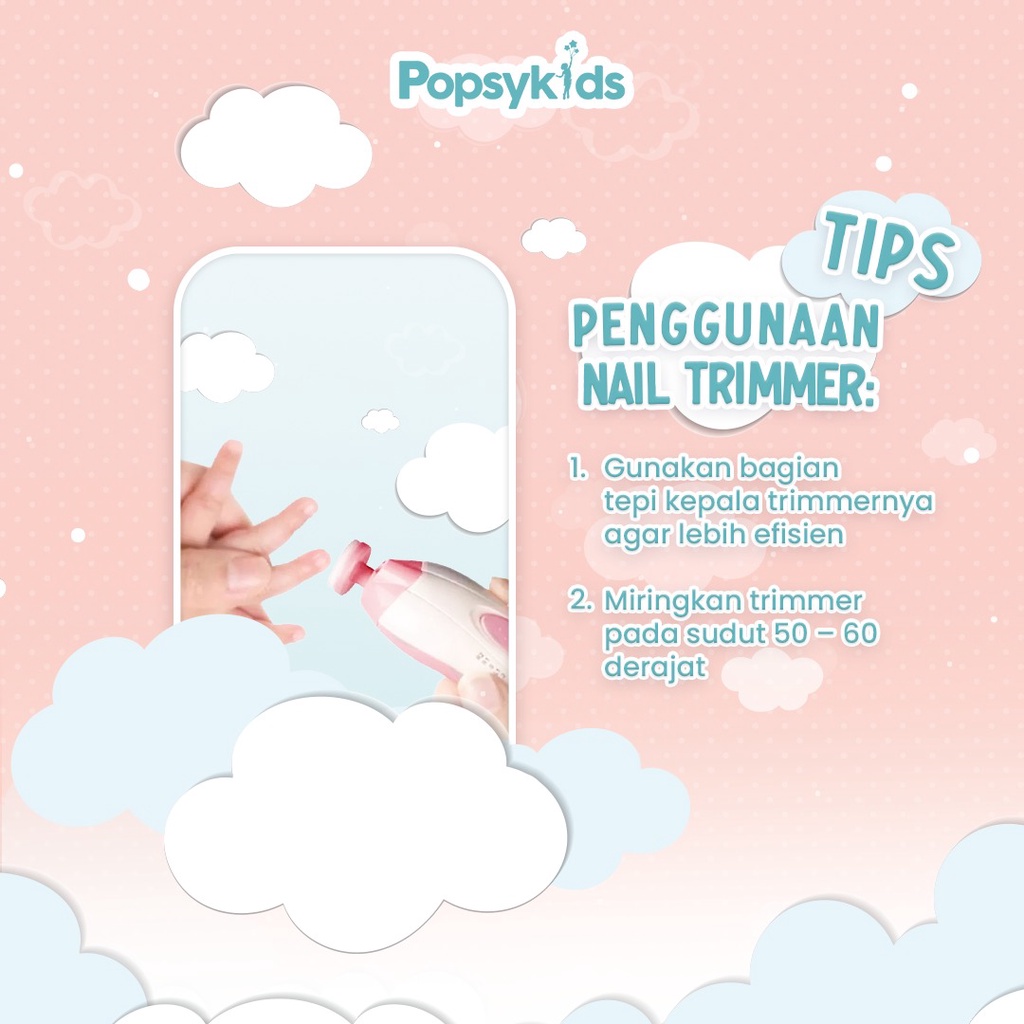 Popsykids Baby Nail Trimmer – Gunting / Pengikir / Pemotong Kuku Bayi Elektrik 6 in 1 LED Light &amp; Light Sound Manicure Pedicure