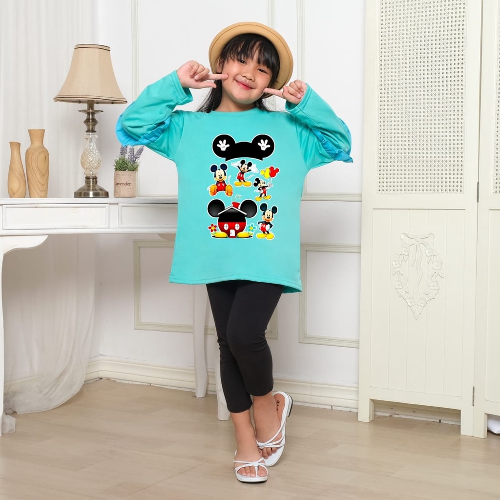 Hzl_outfit Baju Anak Kerut Lengan Panjang Naswa Mcky House/Baju Atasan Anak Perempuan