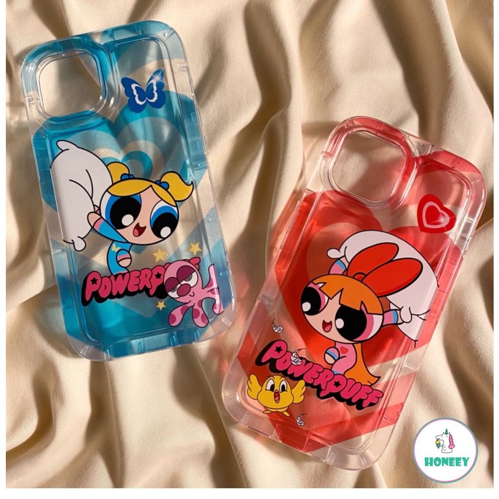 IPHONE Indah Lucu Powerpuff Gadis Airbag Air Cushion Puff Phone Case Kompatibel Untuk Iphone14 13 12 11 Pro Max Shockproof Lembut TPU Kembali Ponsel Cover