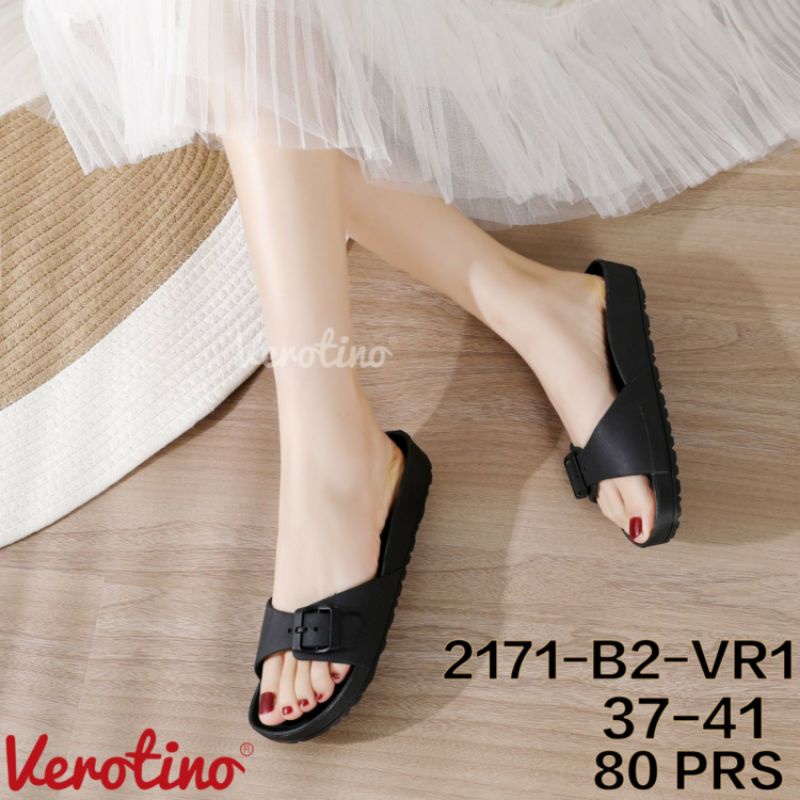 2171-B2-VR1 Sandal Verotino Karet Wanita Gesper Jelly Slip Sendal Perempuan Slop Selop Cewek Kokop Impor Elastis Lentur Empuk Murah Sekelas Glanzton V101 V101-1 2171 Simple Casual Cantik Murah Import