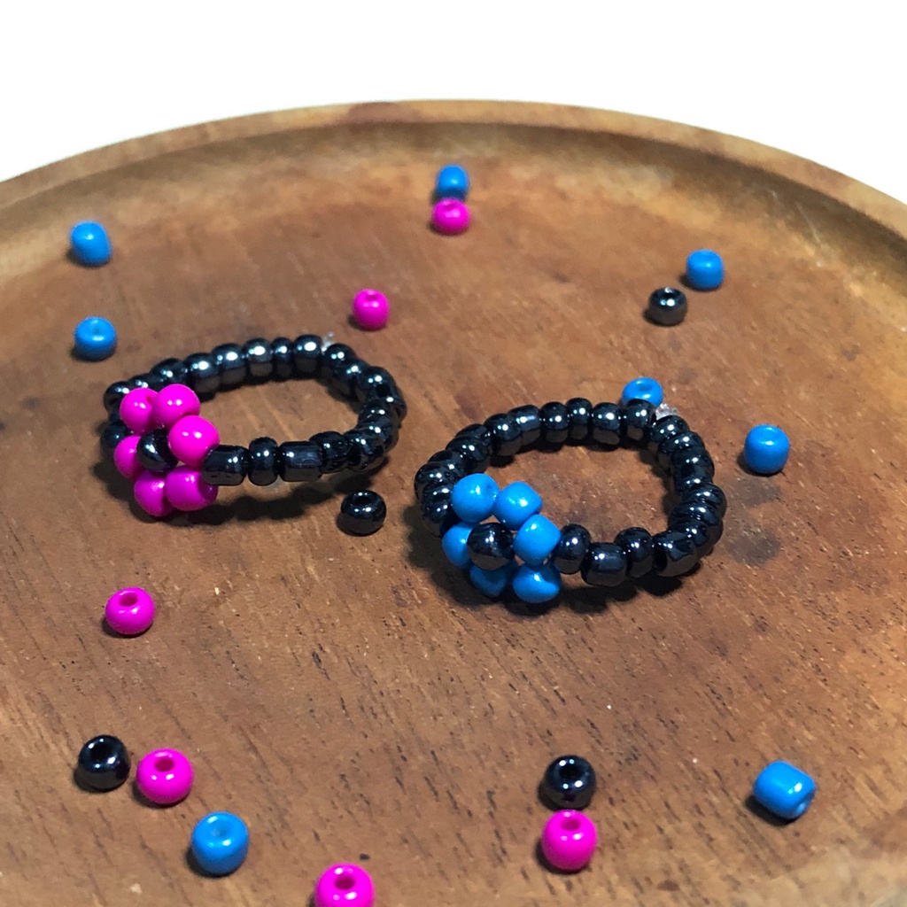 Cincin Manik Hitam | Cincin Manik Bunga | Black Flower Beads Rings | Beads Rings