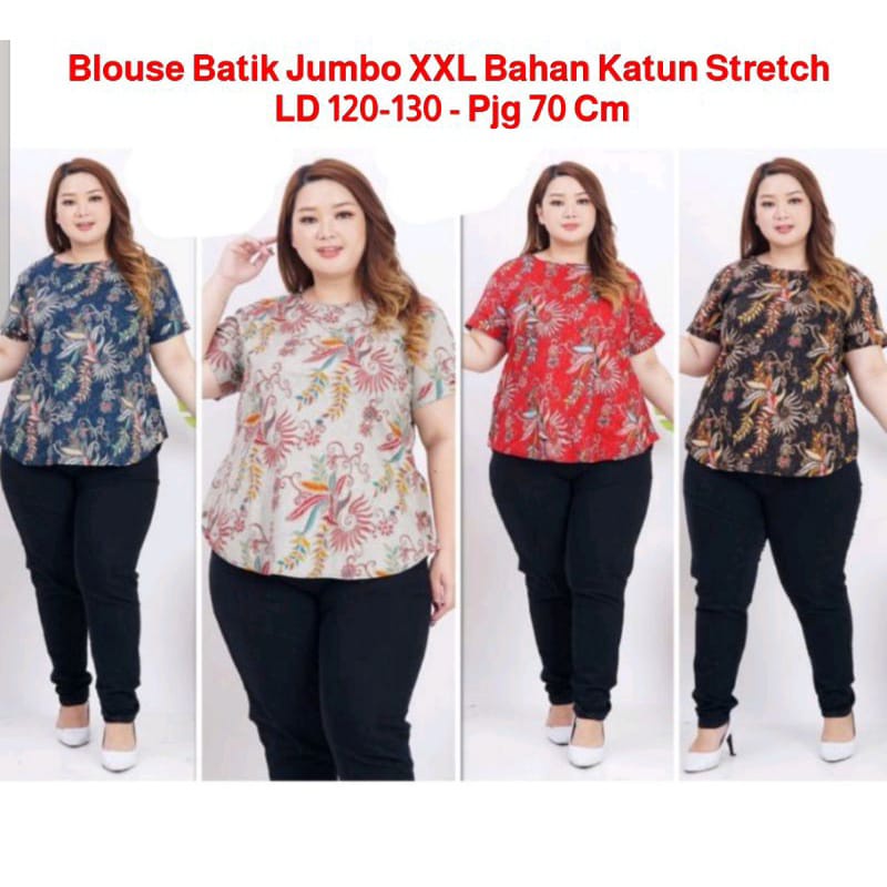 Baju Blouse Batik Jumbo XXL / Batik Atasan Wanita Katun Stretch Big Size
