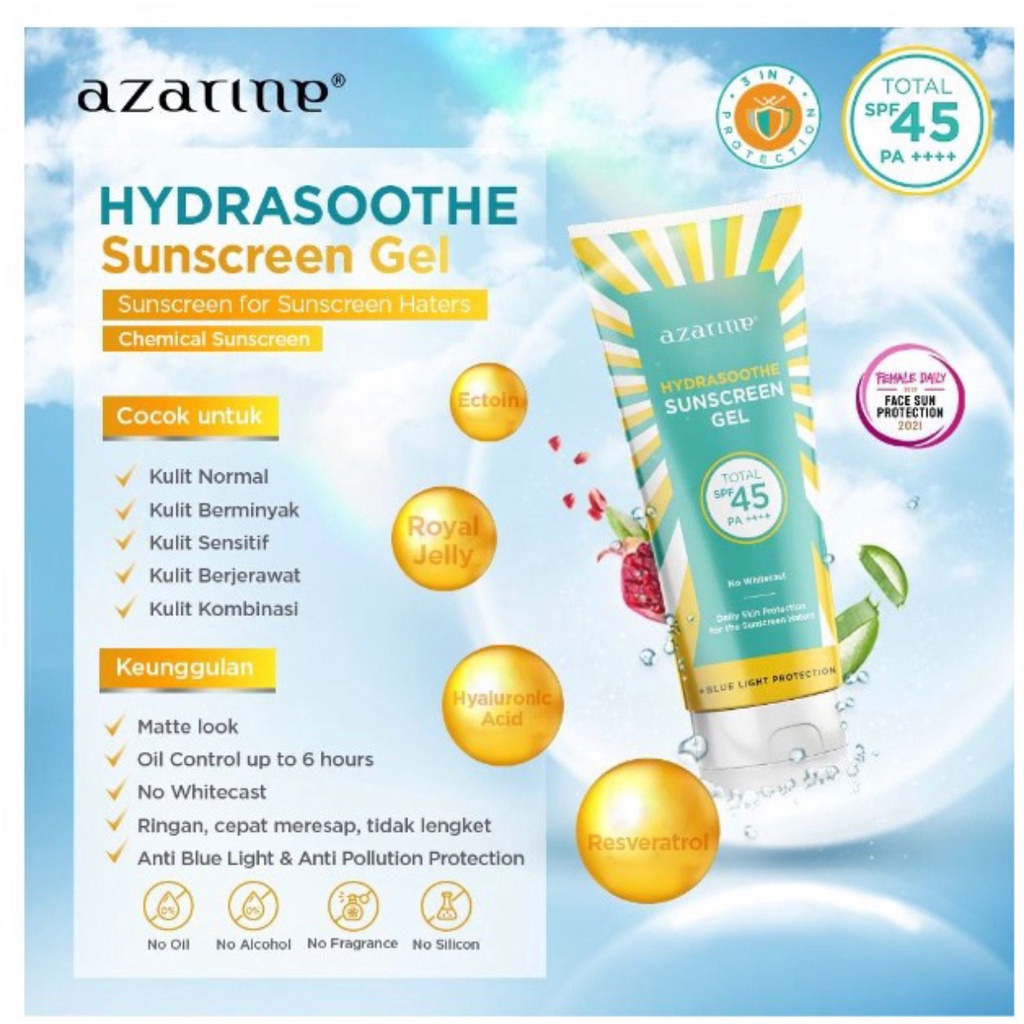 Azarine Hydrasoothe Sunscreen Gel SPF45 PA++++ Mini Size 30ml