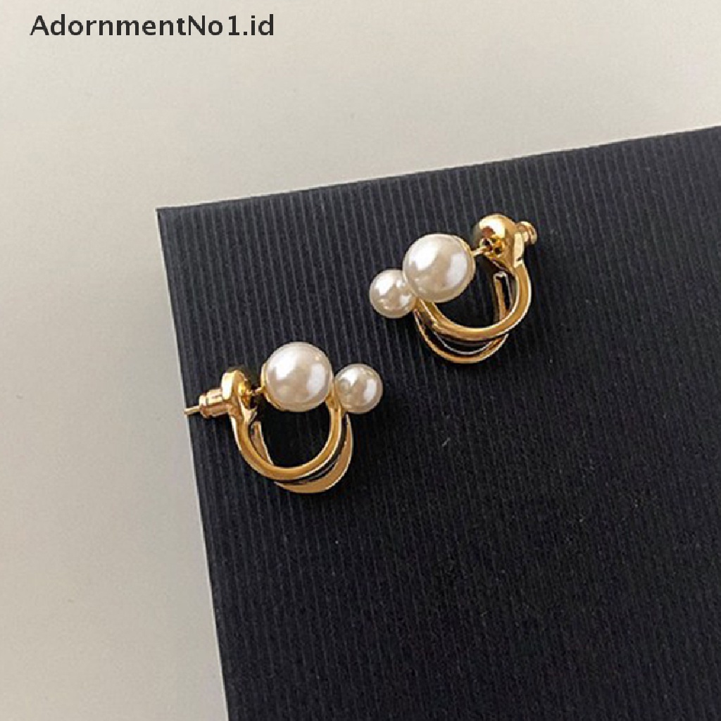 [AdornmentNo1] Baru 1pasang Gadis Manis Lucu Imitasi Double Pearl Rhinestones Earrings Ear Stud [ID]