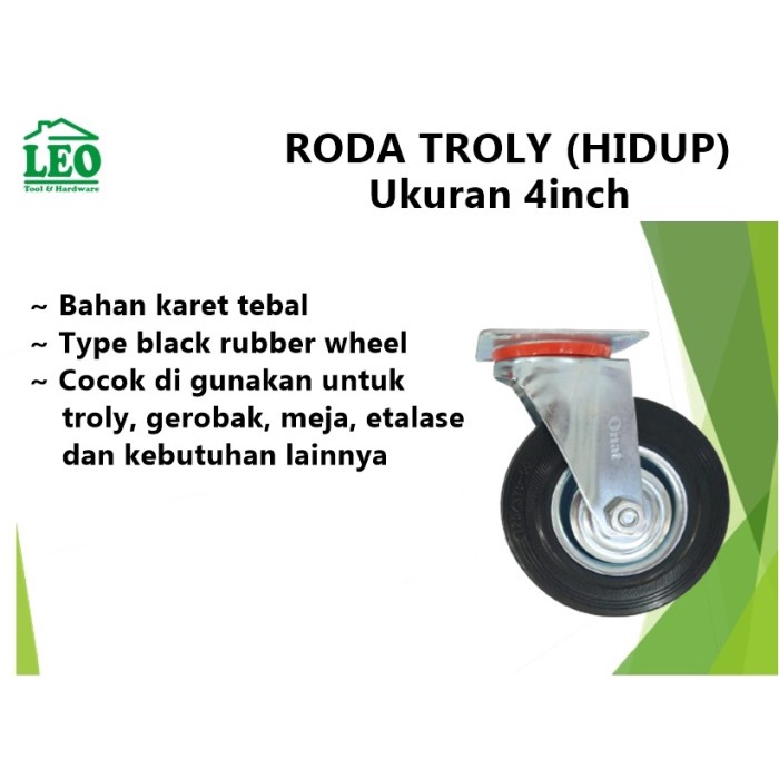 Roda Roda Gerobak Troli Karet 4 Inch Hidup
