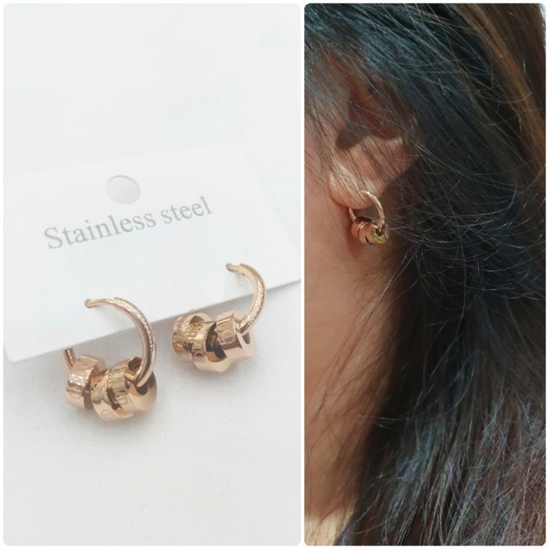 Anting Titanium asli anting giwang model hoops  titanium Stainless steel Rosegold antt 017