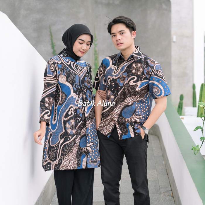 Baju Batik Couple Pasangan Terbaru Premium Modern Original Lapis Furing - Lapis Trikot Batik Kerja Kantor Kondangan Size S M L XL XXL XXXL 022