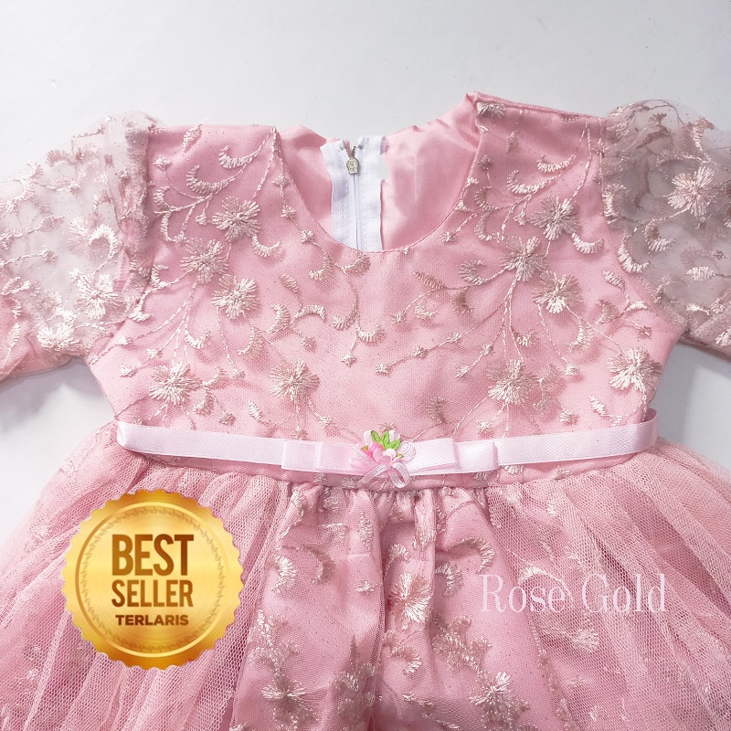 Dress Brukat Warna Sage Green 1 Tahun Gaun Import Pesta Anak Ukuran S M L Terbaru Baju Bayi 6 12 Bulan Bahan Brukat Tile Tulle KA138