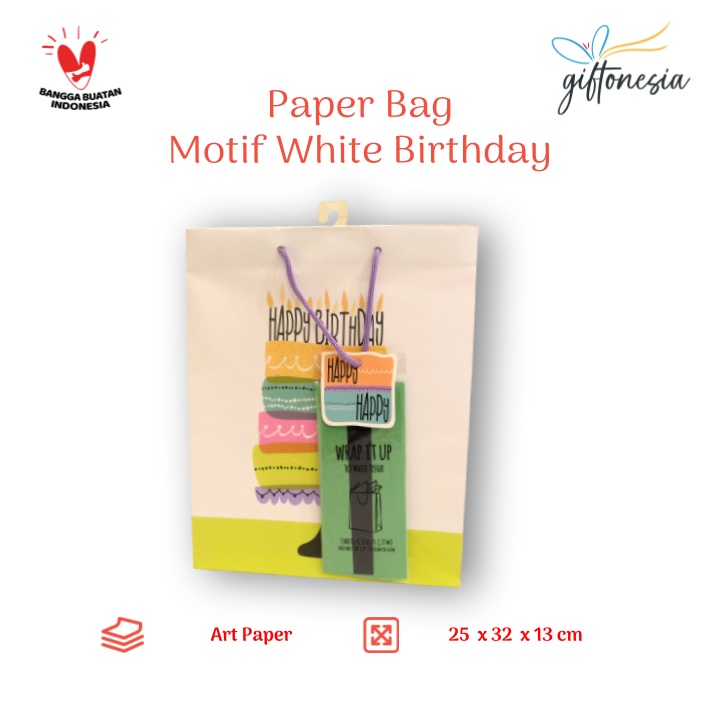 

Tas Kado Paper Bag Happy Birthday Giftonesia Motif White Birthday Cake