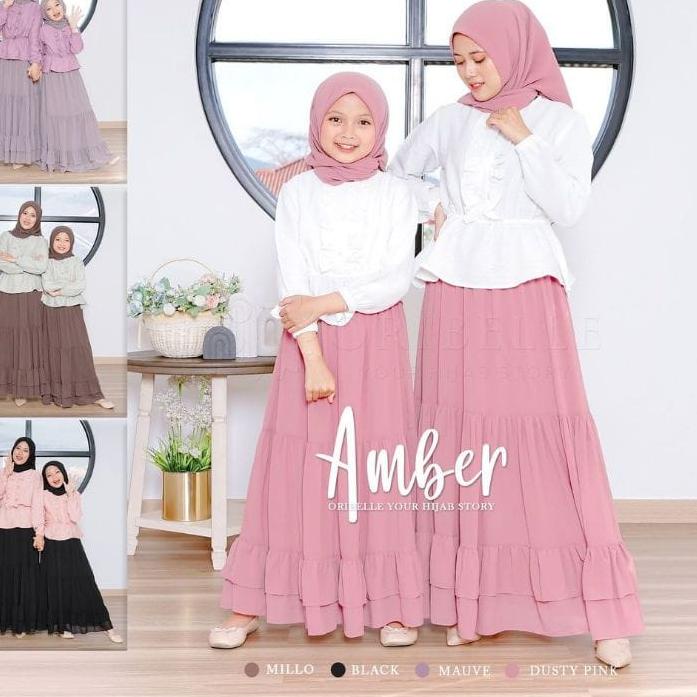 Depan1 Baju Couple Ibu Anak Perempuan Amber Oribelle Setelan Rok Dan Atasan Wanita Kekinian One Set 
