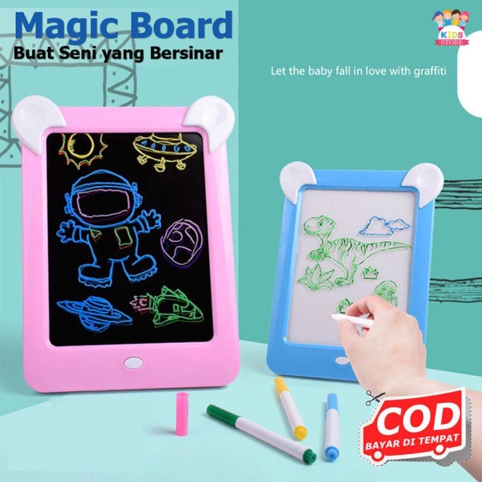 Magic Board Drawing LED | Ajaib | Papan Gambar | Papan Tulis Anak Anak Magnetic | Edukasi | Magnet