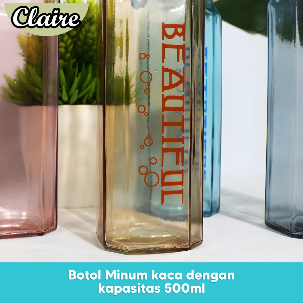 Botol Minum Kaca Beautiful 500ml / Botol Minum Kaca Bening