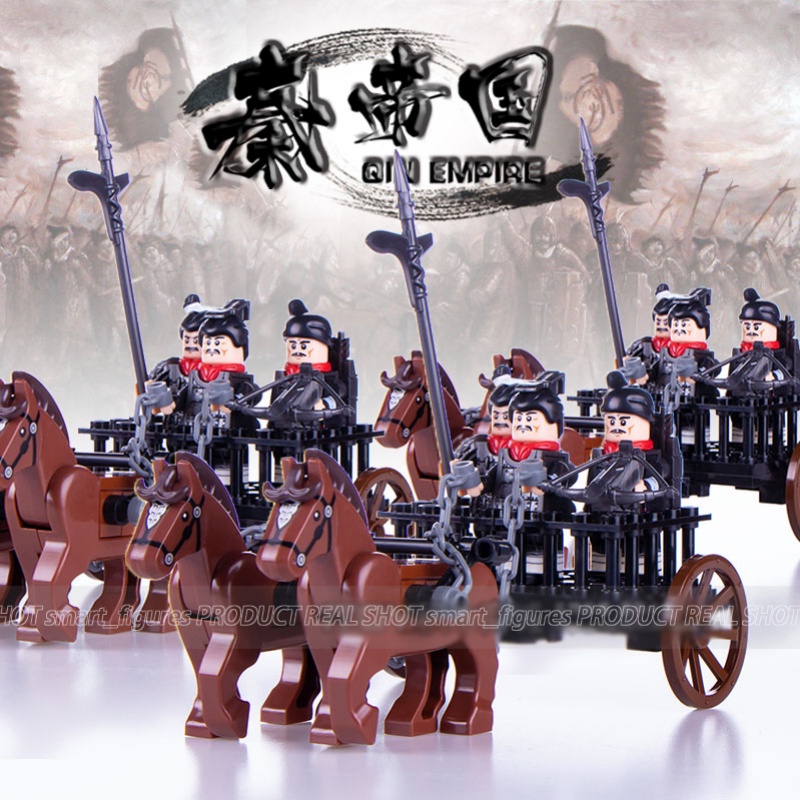 Blok Bangunan Partikel Kecil XP601-602 Qin Tentara Dinasti Terracotta Warriors Chariot Rakitan Mainan Hadiah