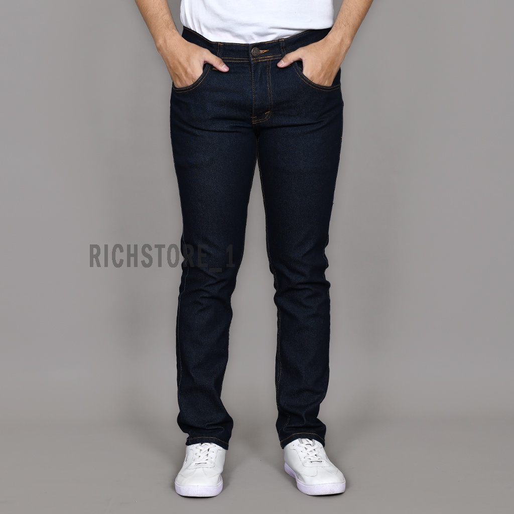 Terlaris Celana Jeans Panjang Pria Slimfit Jumbo Bige Size Ukuran Besar Blue Garmen Denim Street 27 sampai 44