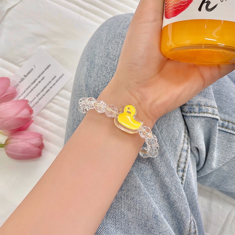 Gelang Lucu Lebah Kecil Bebek Kuning Kecil Manik-Manik Kristal Manik-Manik Karet Elastis Gelang Kepala String Bracelet