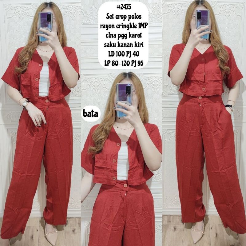 STELAN CROP POLOS RAYON CRINGKLE/ONE SET WANITA - COD