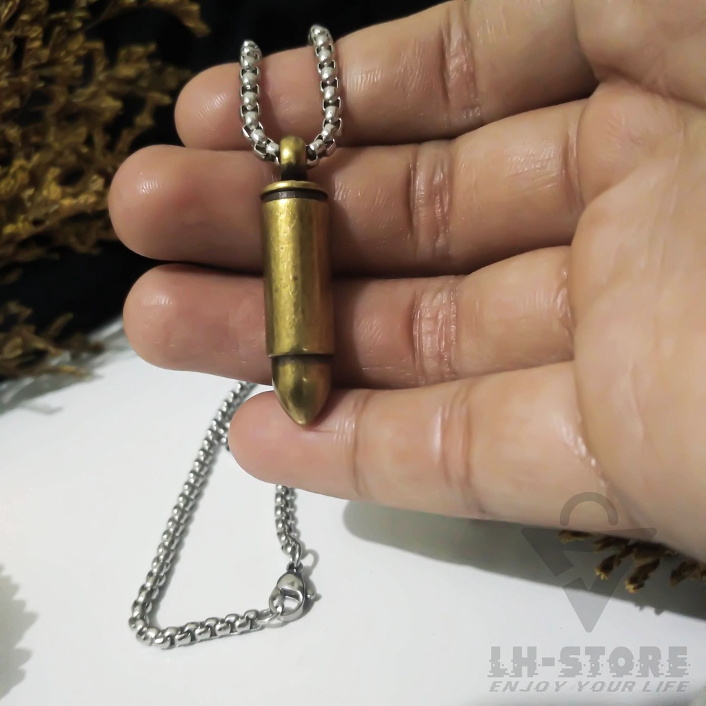 Kalung Titanium Set Amunisi Peluru Gold Terbaru Keren Anti Karat